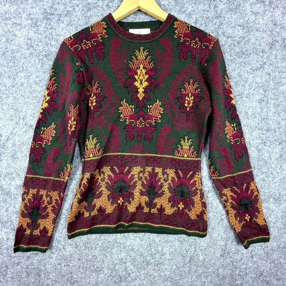Express Sweater Womens Small Red Floral Vintage Tricot Pullover Old Money Lux‎